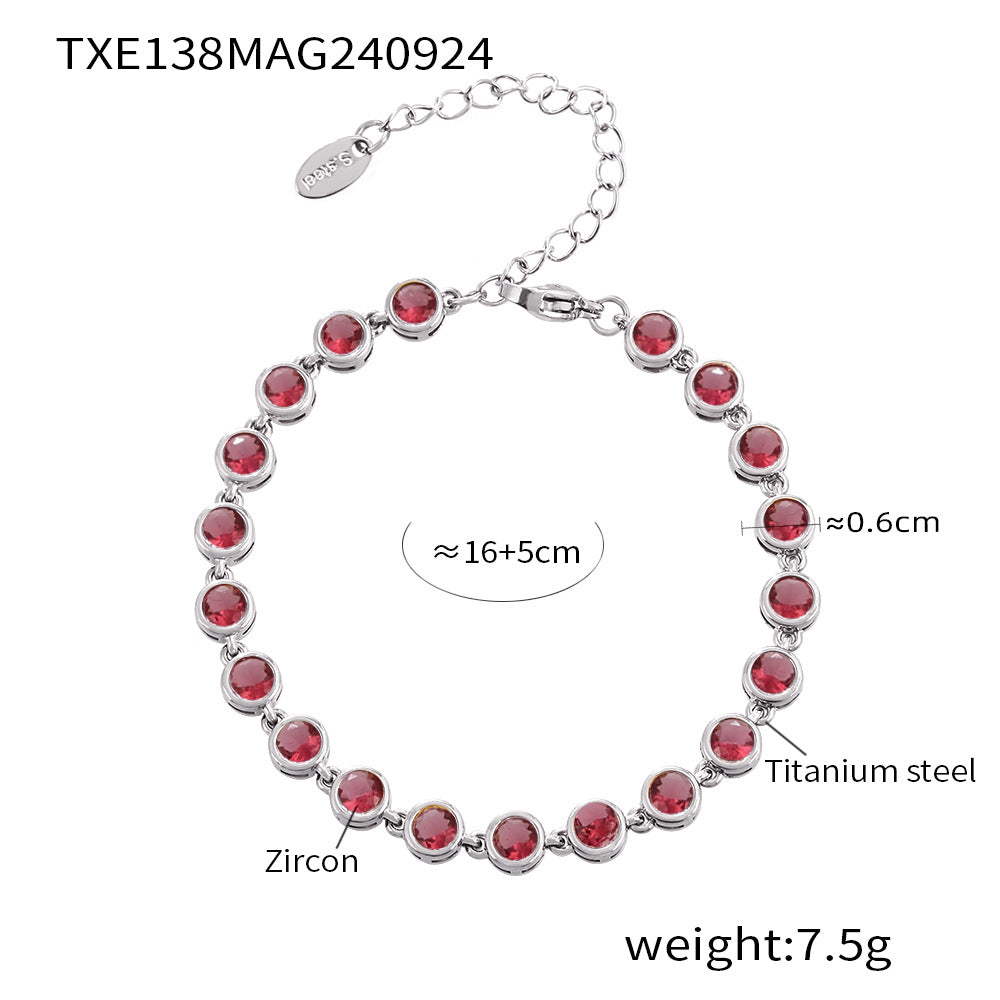 European and American Style Colorful Round Bead Zircon Necklace Bracelet Titanium Steel Pvd Plated 18K Gold Bohemian Super Flash Jewelry Set