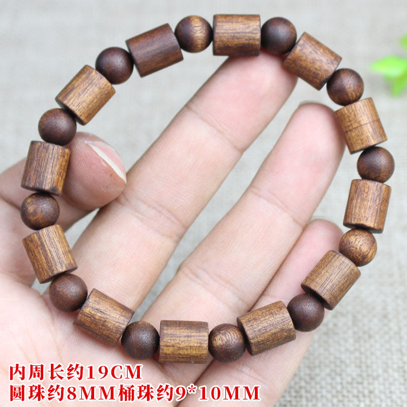 Factory wholesale black Qinan agarwood bracelets old medicine incense barrel beads double treasure bead bracelet wooden text play Buddha beads for men and women