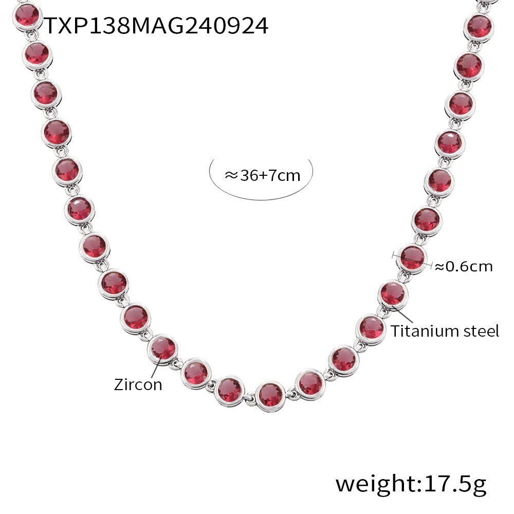 European and American Style Colorful Round Bead Zircon Necklace Bracelet Titanium Steel Pvd Plated 18K Gold Bohemian Super Flash Jewelry Set
