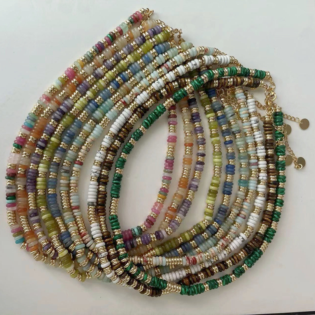 Niche natural semi-precious stone color Frisbee necklace handmade beaded vintage temperament clavicle chain high multi-color optional