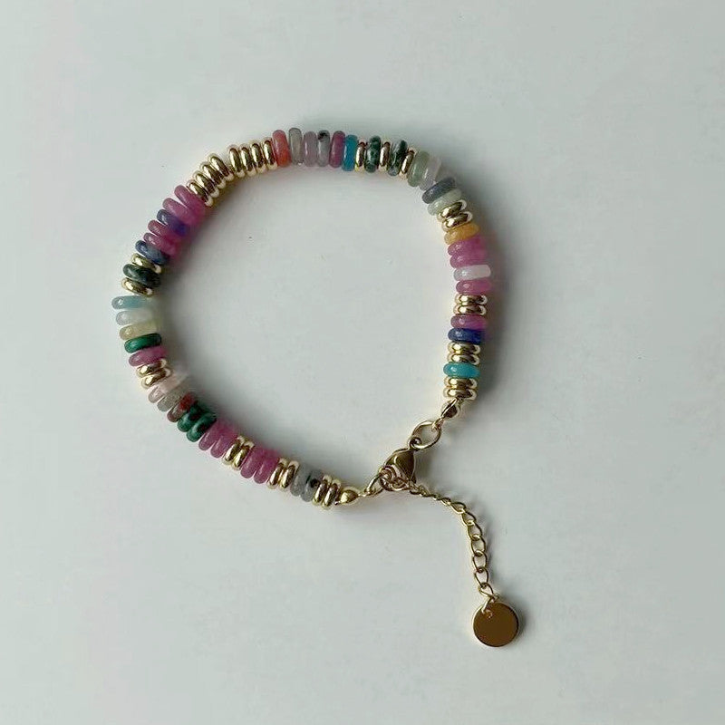 Niche natural semi-precious stone color Frisbee necklace handmade beaded vintage temperament clavicle chain high multi-color optional