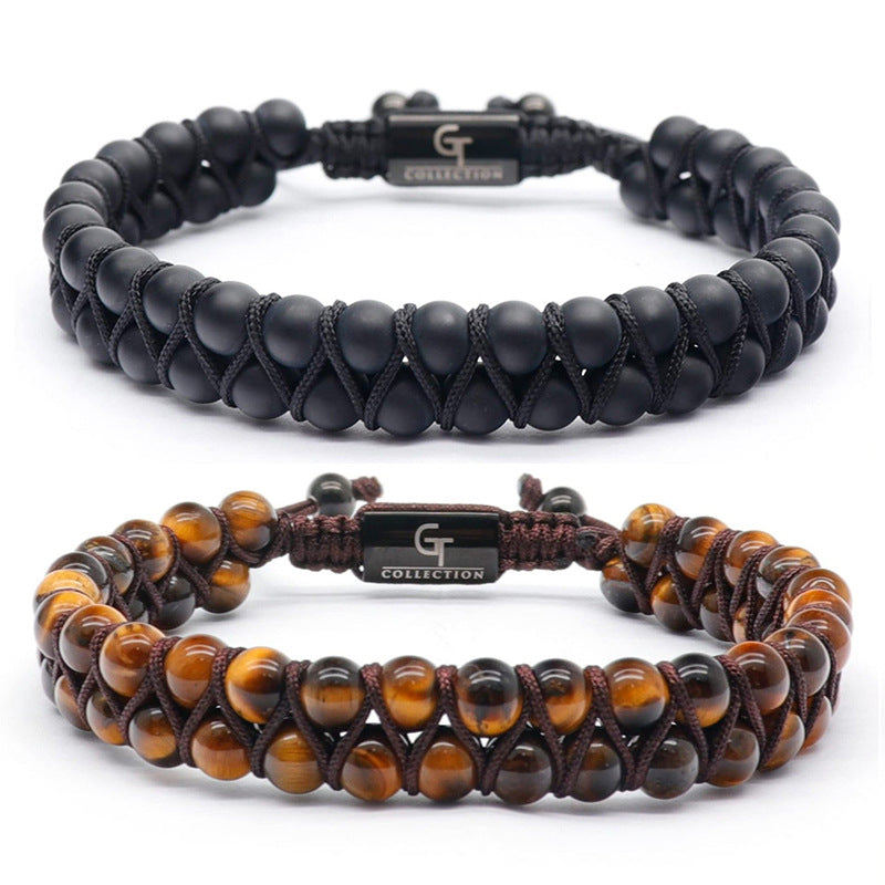 Double-layer frosted stone bracelet natural tiger eye stone double-row beaded woven bracelet can be customized DIY lettering bracelet