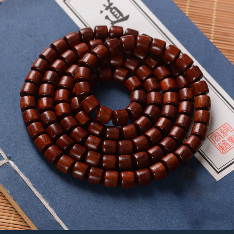 Zambia Small-Leaf Rosewood Blood Sandalwood Barrel Beads Bracelet Sweater Chain Unisex Buddhist Prayer Beads High-Density Old Material Cultural Goods Wholesale