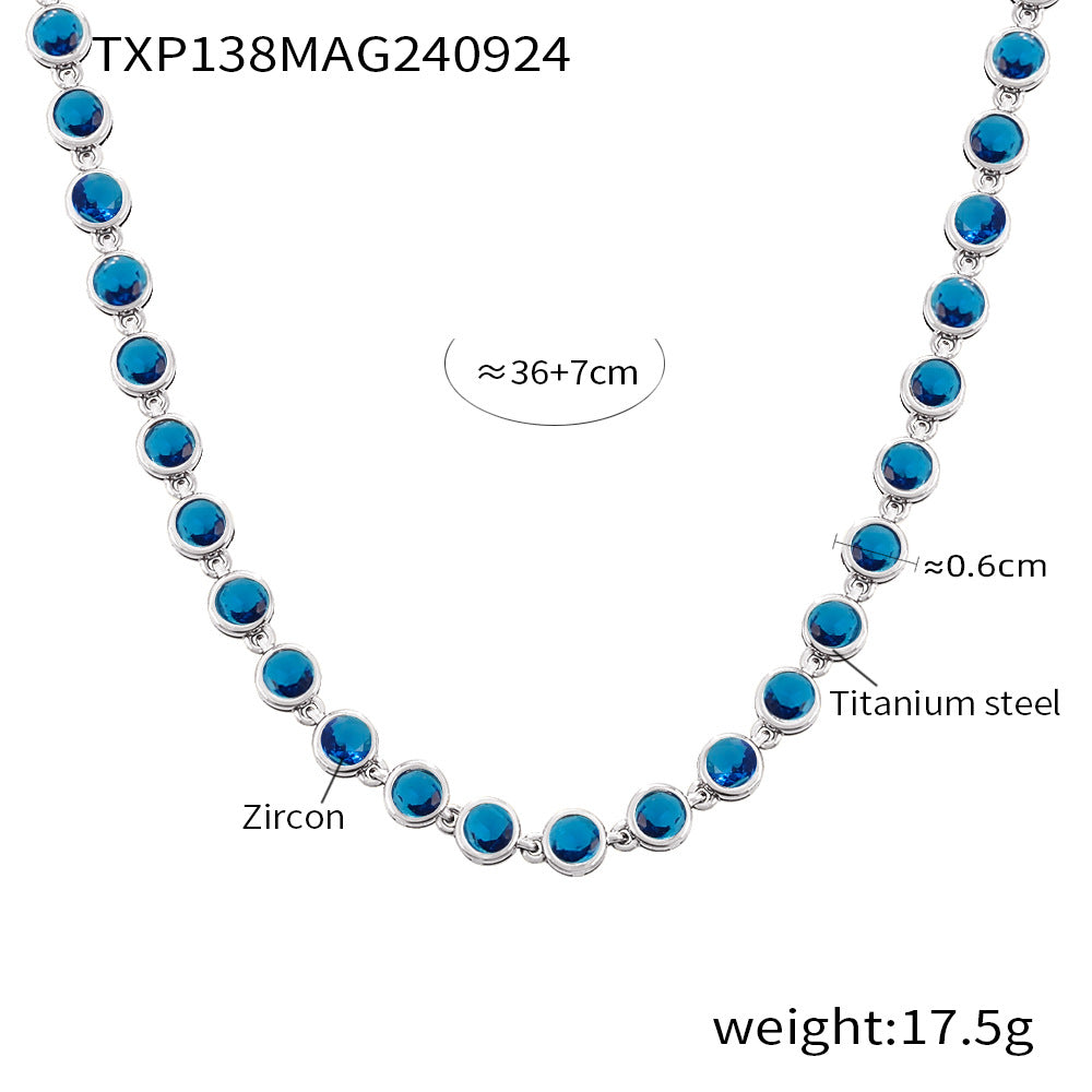 European and American Style Colorful Round Bead Zircon Necklace Bracelet Titanium Steel Pvd Plated 18K Gold Bohemian Super Flash Jewelry Set