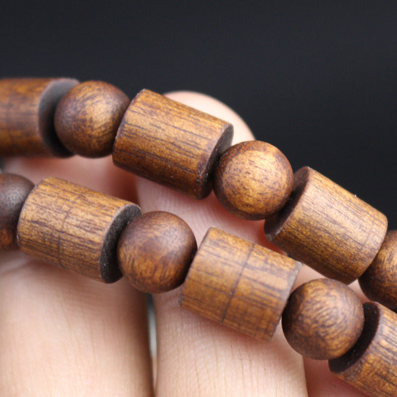 Factory wholesale black Qinan agarwood bracelets old medicine incense barrel beads double treasure bead bracelet wooden text play Buddha beads for men and women