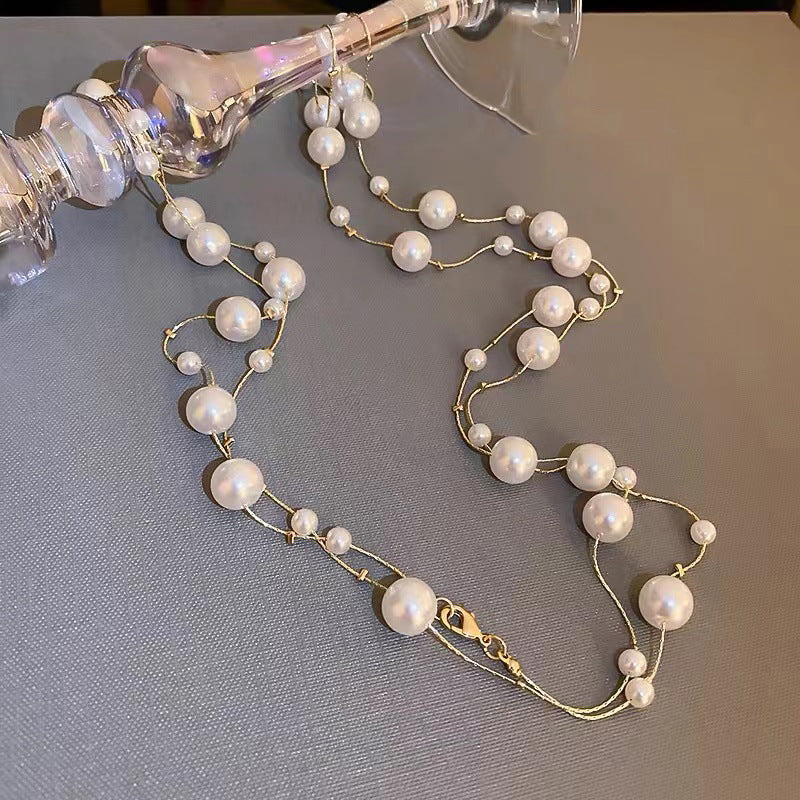 Light Luxury and High-End Multi-Layered Pearl Sweater Chain, Feminine, Simple, Long Autumn and Winter Necklace, Alloy Accessories, Jewelry