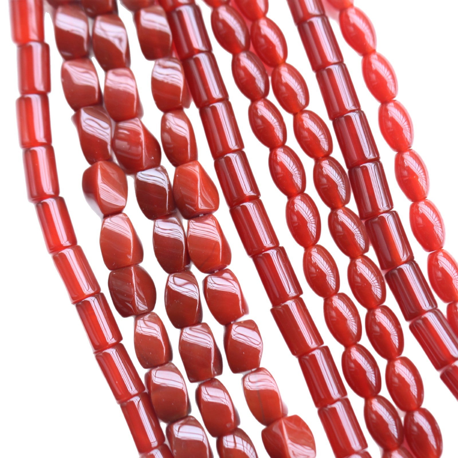 Natural Red Agate Rice Beads Agate Twisted Round Tube Beads Loose Bead Necklace Bracelet Spacer Beads Semi-Finished DIY Jewelry Accessories