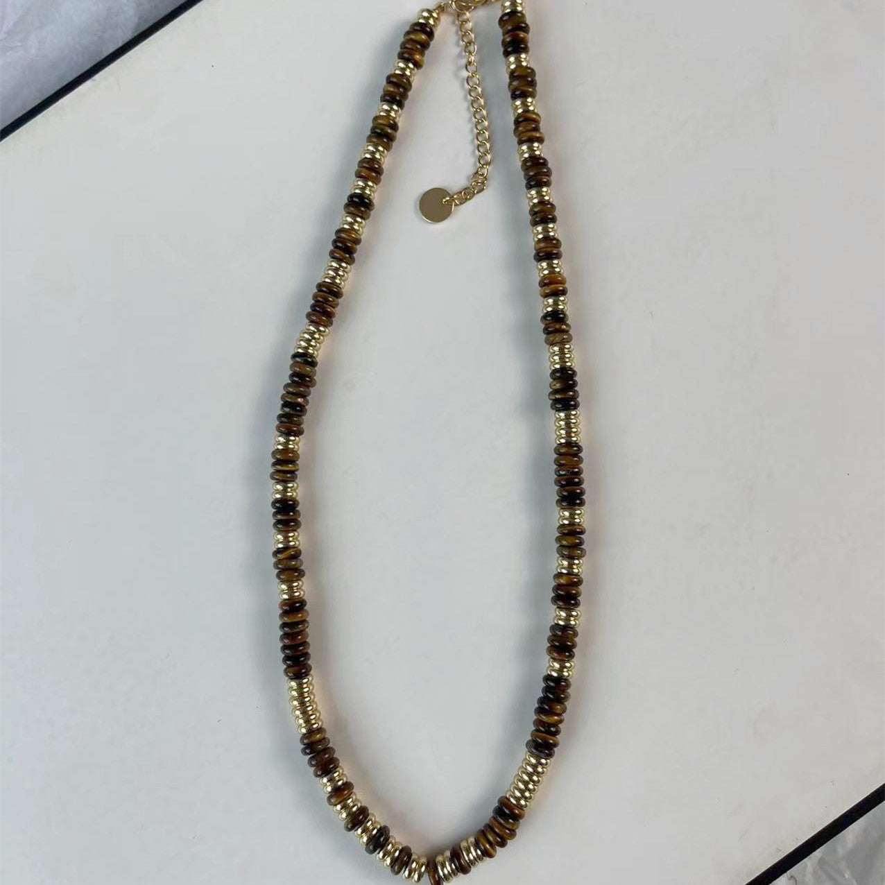 Niche natural semi-precious stone color Frisbee necklace handmade beaded vintage temperament clavicle chain high multi-color optional
