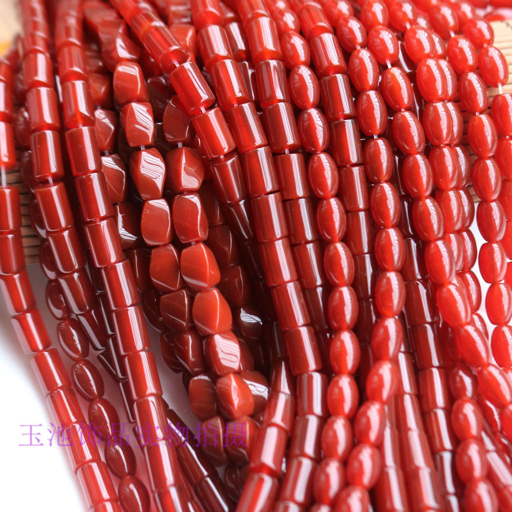 Natural Red Agate Rice Beads Agate Twisted Round Tube Beads Loose Bead Necklace Bracelet Spacer Beads Semi-Finished DIY Jewelry Accessories