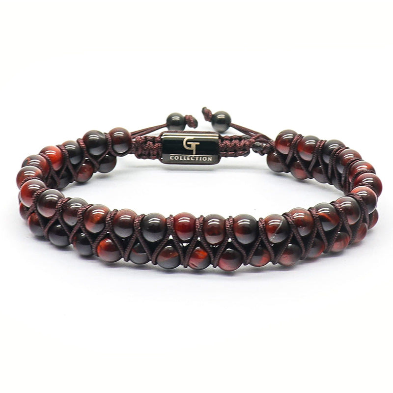 Double-layer frosted stone bracelet natural tiger eye stone double-row beaded woven bracelet can be customized DIY lettering bracelet