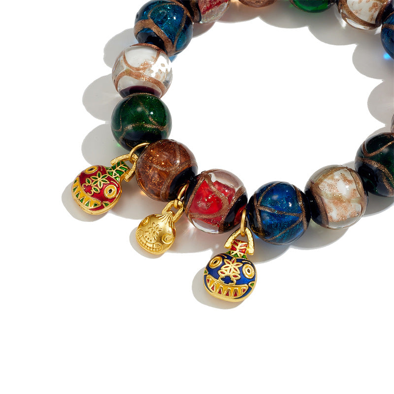 Popular Ash-Colored Glass Bracelet Handmade Glass Ancient Qin Gold-Swallowing Beast Bracelet Ancient Gold Sand Temple Buddhist Beads Cultural Toy