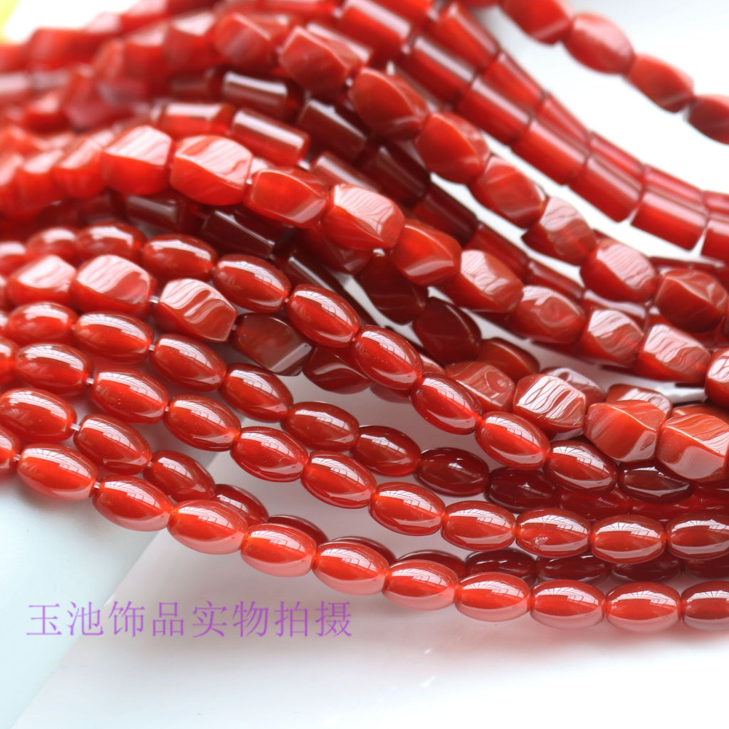 Natural Red Agate Rice Beads Agate Twisted Round Tube Beads Loose Bead Necklace Bracelet Spacer Beads Semi-Finished DIY Jewelry Accessories