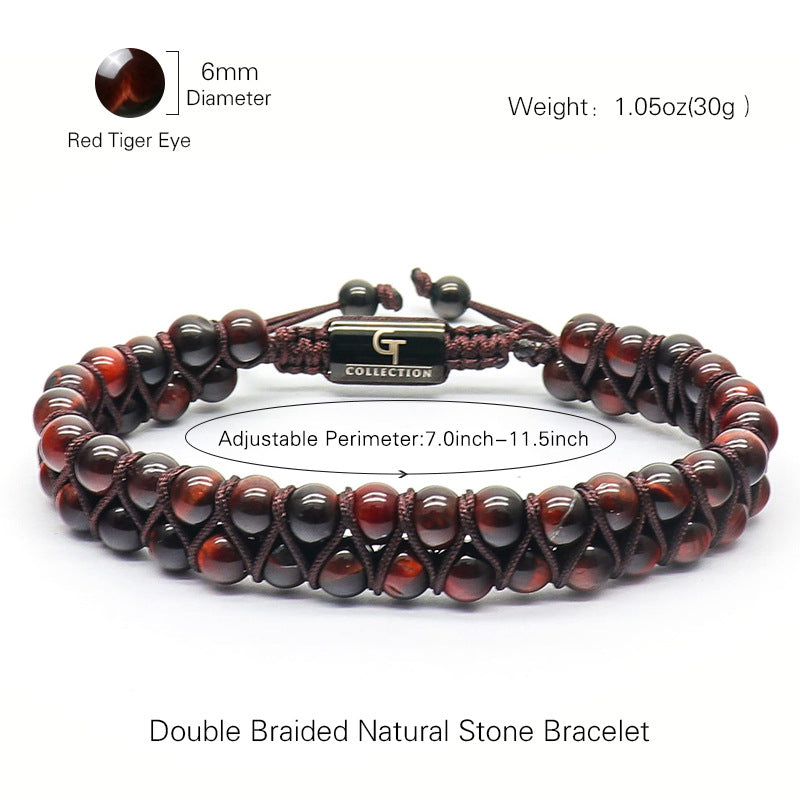 Double-layer frosted stone bracelet natural tiger eye stone double-row beaded woven bracelet can be customized DIY lettering bracelet