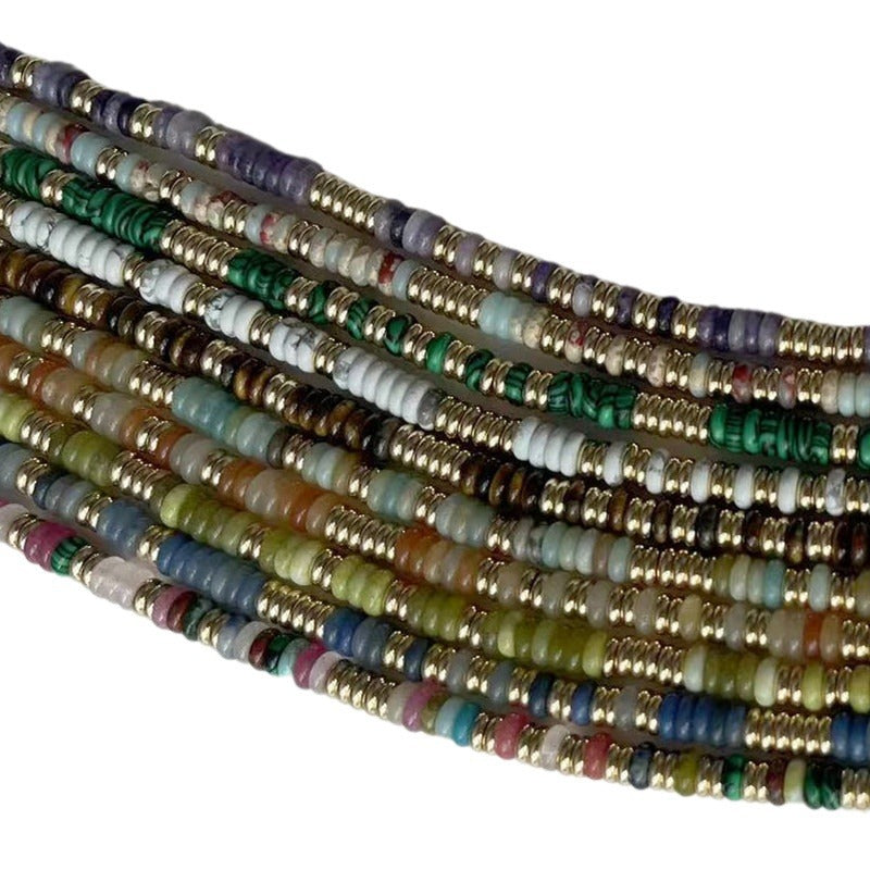 Niche natural semi-precious stone color Frisbee necklace handmade beaded vintage temperament clavicle chain high multi-color optional
