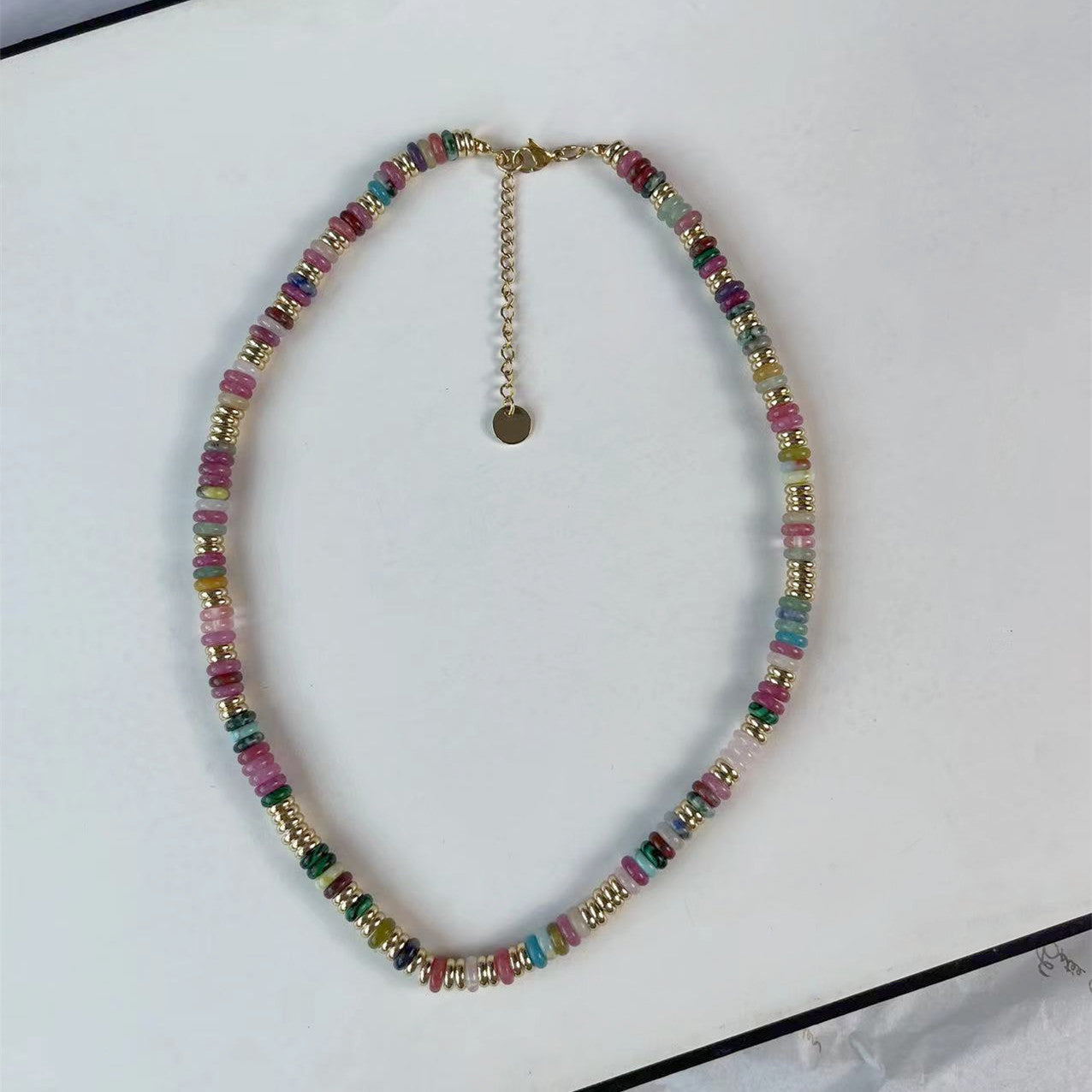 Niche natural semi-precious stone color Frisbee necklace handmade beaded vintage temperament clavicle chain high multi-color optional