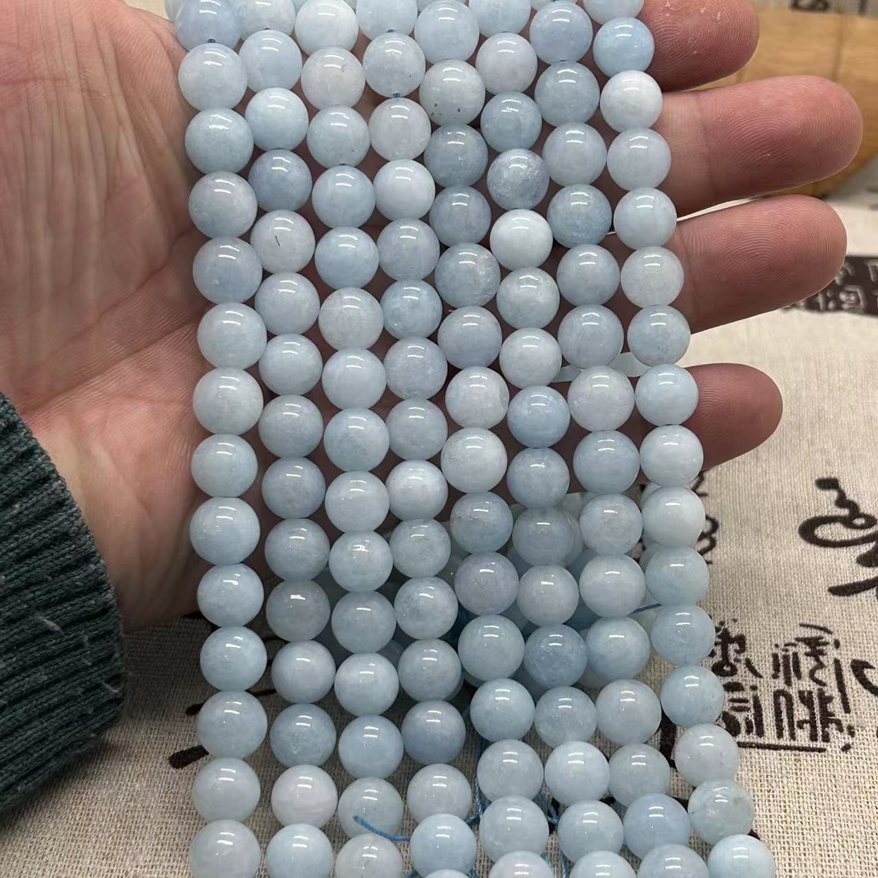 Natural Jade Grade A optimized light sea blue treasure round beads DIY bracelet necklace jewelry semi-finished loose beads accessories wholesale