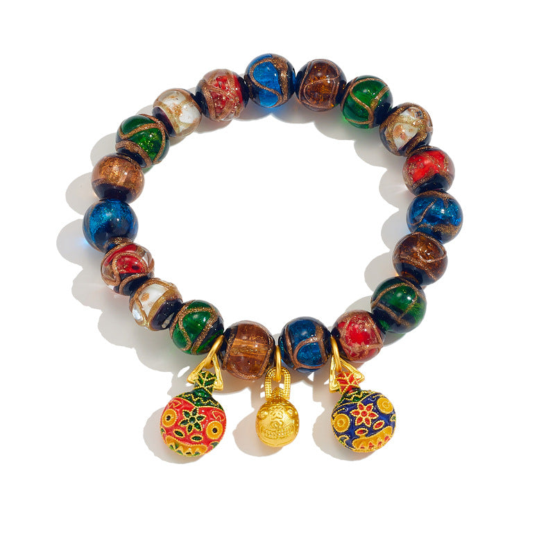 Popular Ash-Colored Glass Bracelet Handmade Glass Ancient Qin Gold-Swallowing Beast Bracelet Ancient Gold Sand Temple Buddhist Beads Cultural Toy