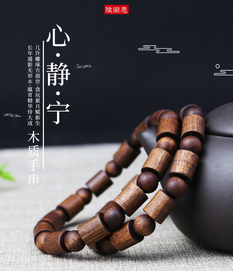 Factory wholesale black Qinan agarwood bracelets old medicine incense barrel beads double treasure bead bracelet wooden text play Buddha beads for men and women