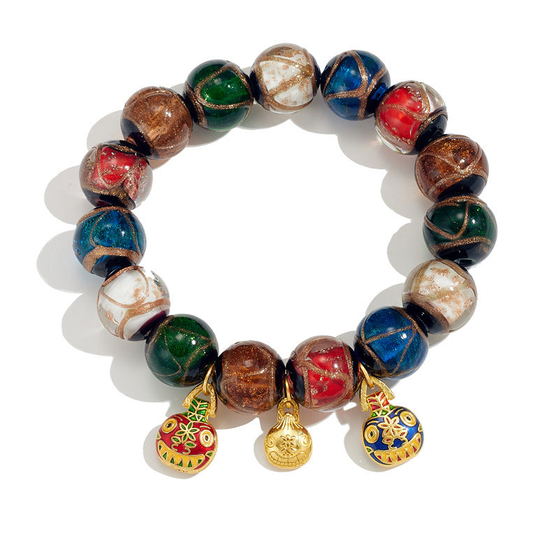 Popular Ash-Colored Glass Bracelet Handmade Glass Ancient Qin Gold-Swallowing Beast Bracelet Ancient Gold Sand Temple Buddhist Beads Cultural Toy