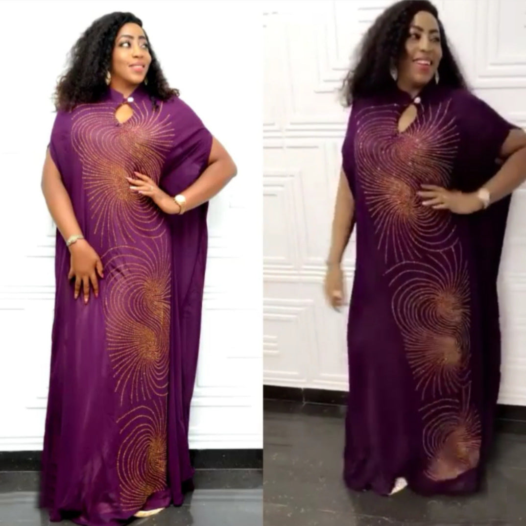 Cross-border supply of small collar whirlwind personality hot drilling fashion loose dress African women's dress clearance