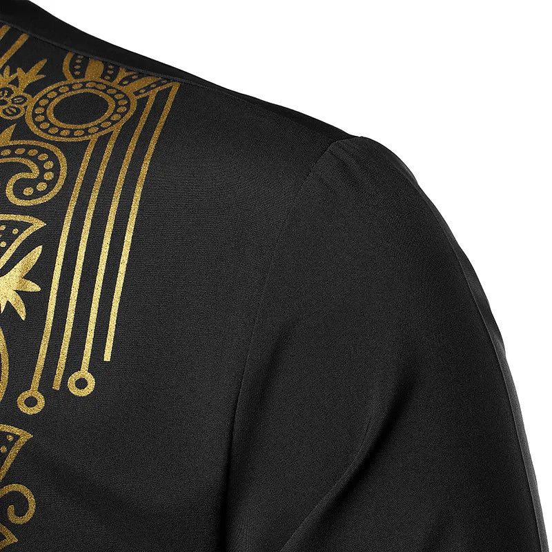 Abaya islamique arabe pour hommes Robe imprimé ethnique col montant chemise mi-longue pour jeunes manteau de luxe vêtements décontractés pour hommes musulmans à la mode