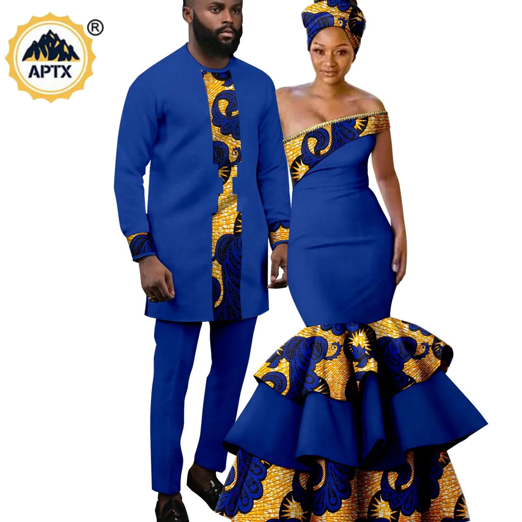 Vêtements Africains pour Couple, Robes sulfAssorties, Tenues pour Hommes, Ensembles Chemise et Pantalon, Dashiki, Robe de ixà Volants pour Dames, Y23C002