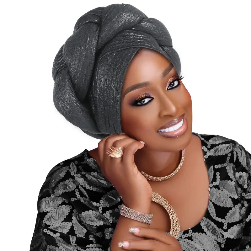 Auto Gele-Turban Africain pour Femme Musulmane, Cravate de Sauna, Chapeau Rond Plissé, Hijab Aso Oke NigWin, Foulard de Tête