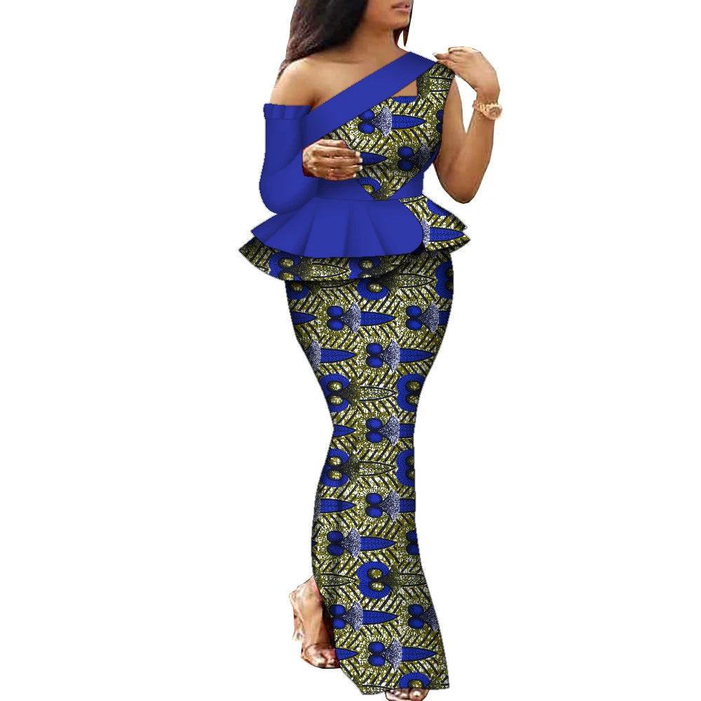 African Dress Women Traditional Ankara Print Dress for Women Elegant Party Two Pieces Sets Top and Skirt Lady's Outfits WY10085