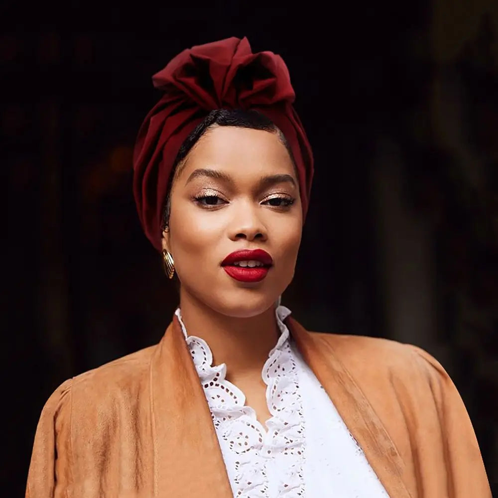 Bandeaux africains élégant rétro Turban pour femmes musulman foulard casquette couleur unie dames bonnets casquettes casque musulman