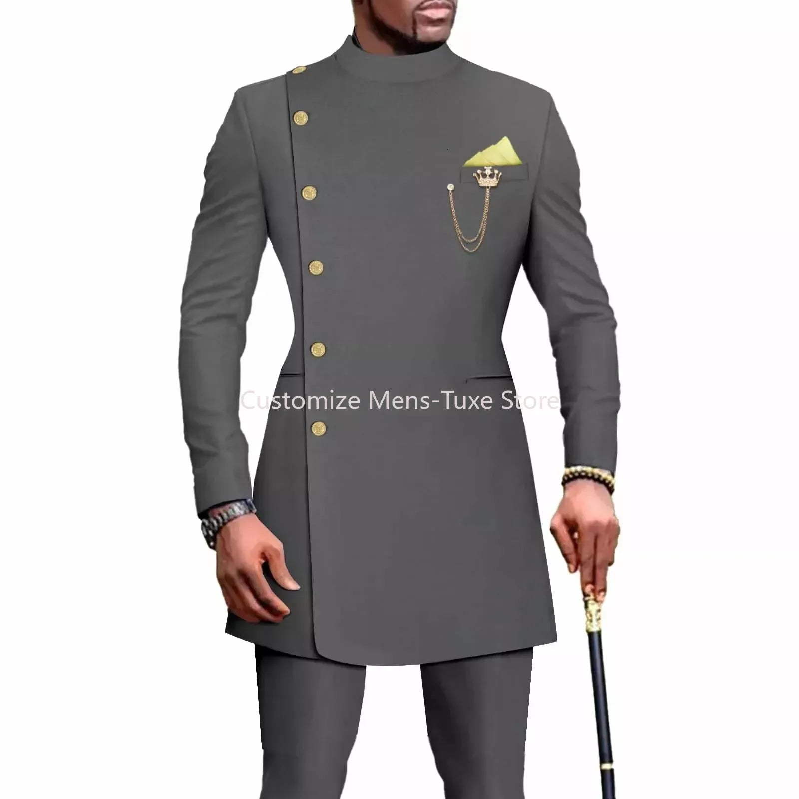 Costumes pour hommes Blazers vêtements africains pour hommes costume 2 pièces veste pantalon mariage traditionnel coupe ajustée couleur unie Festival fête