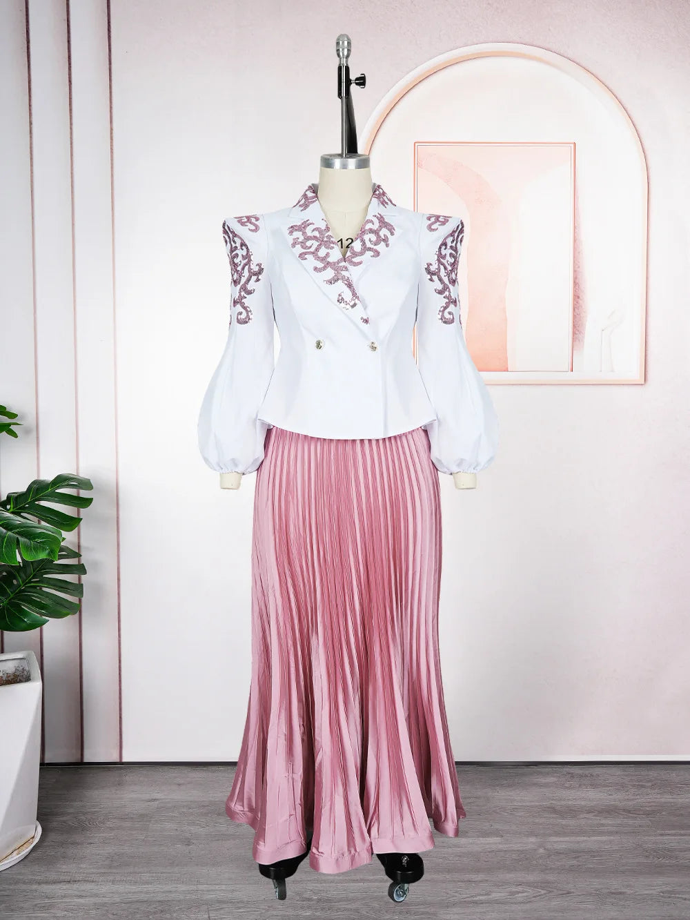 African Clothes For Women 2 Piece Matching Long Sleeve Tops And Pleated Skirt Suit Party Evening Dress Wedding Guest Attire Robe