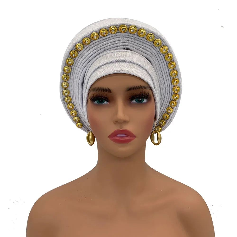 Turban Africain pour Femme, Casquette de Sauna Nigériane, Accessoire de ixde Mariage, Enveloppes de Tête Déjà Faites à la Main