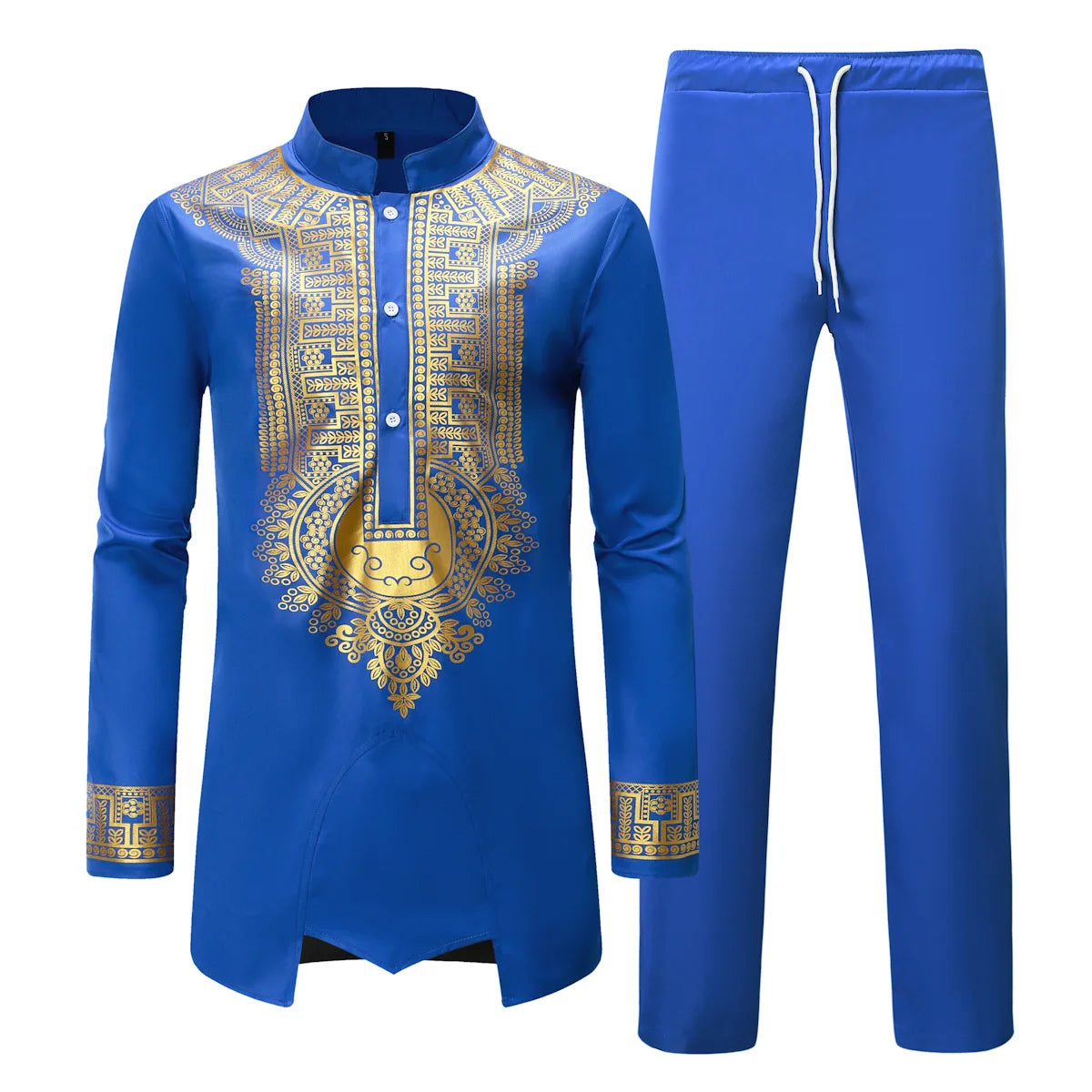 Vêtements traditionnels pour hommes, ensembles africains deux pièces, chemises à manches longues à col montant imprimées, pantalons, streetwear 2026, tenue ethnique africaine