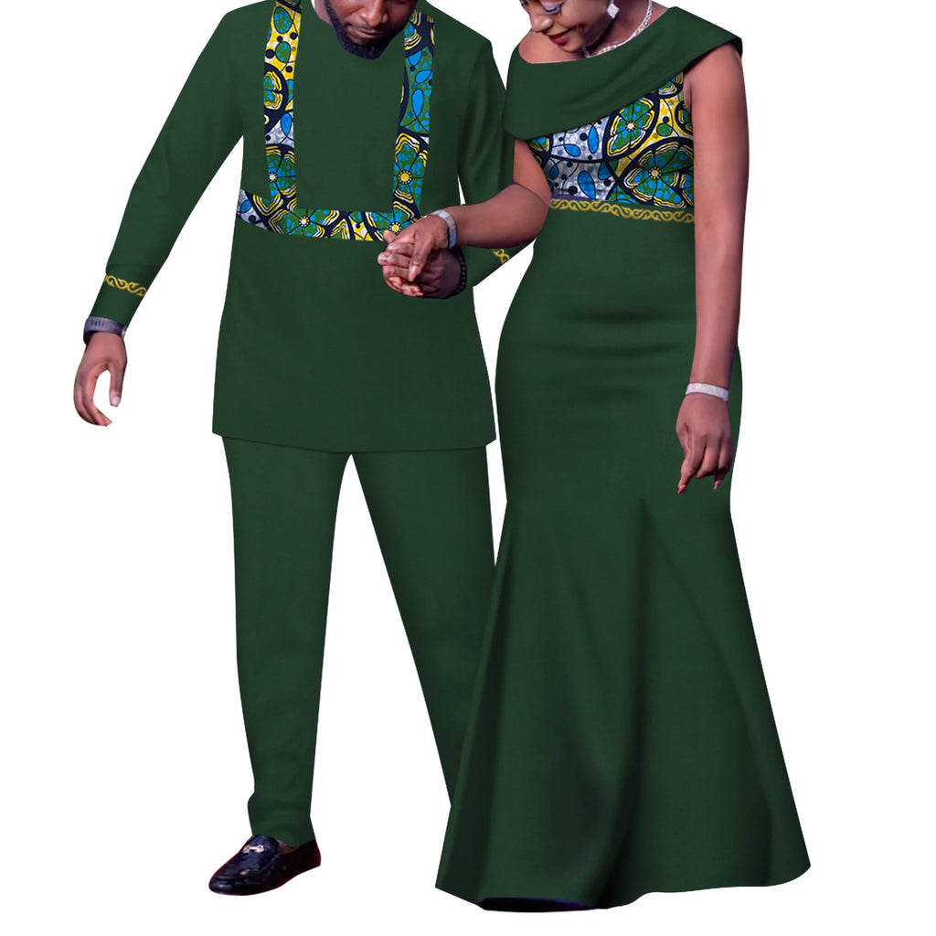 Tenues de Couple africain, ensembles assortis Dashiki, costume et robes pour hommes africains pour femmes, vêtements de fête pour Couple WYQ905