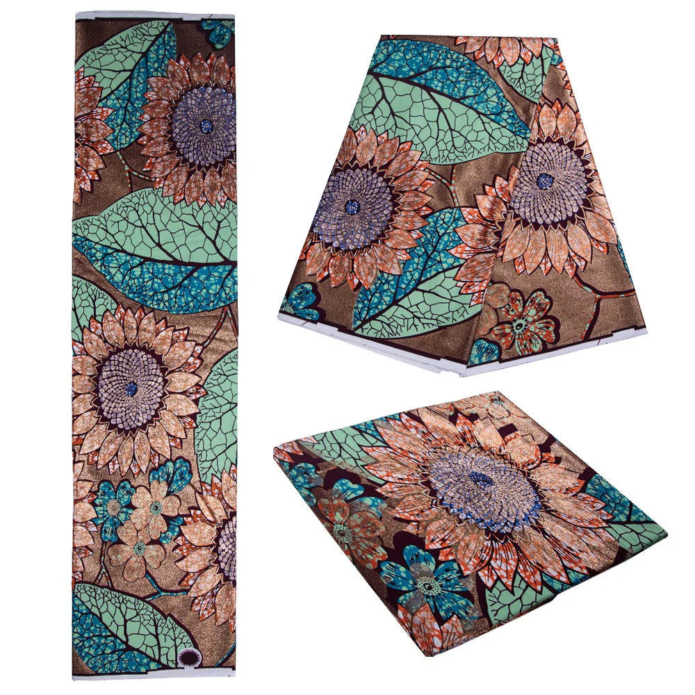 Tissu africain imprimé wax – Ankara 100 % coton avec paillettes dorées, 6 yards/rouleau, pour robes, foulards et vêtements de mode