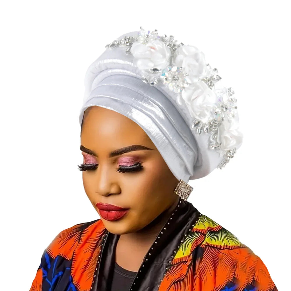 Casquette Turban pour femmes africaines, fleur de diamant, Nigeria, Auto Gele, couvre-chef déjà fabriqué, Geles de mariage, couvre-chef féminin, chapeau de fête