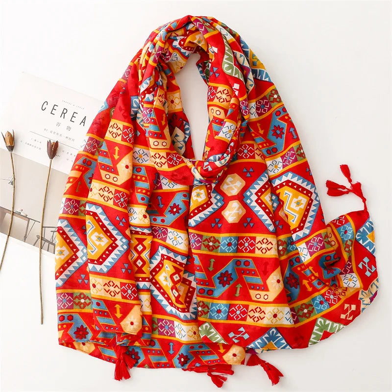 Châle en Viscose avec Pompon, Écharpe Africaine, Indienne, Ethnique, Géométrique, Florale, Haute Qualité, Bande Ronde, Hijab Musulman, Bufanda, 180x90cm