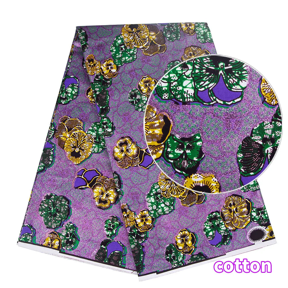 Tissu africain imprimé wax – Ankara 100 % coton avec paillettes dorées, 6 yards/rouleau, pour robes, foulards et vêtements de mode