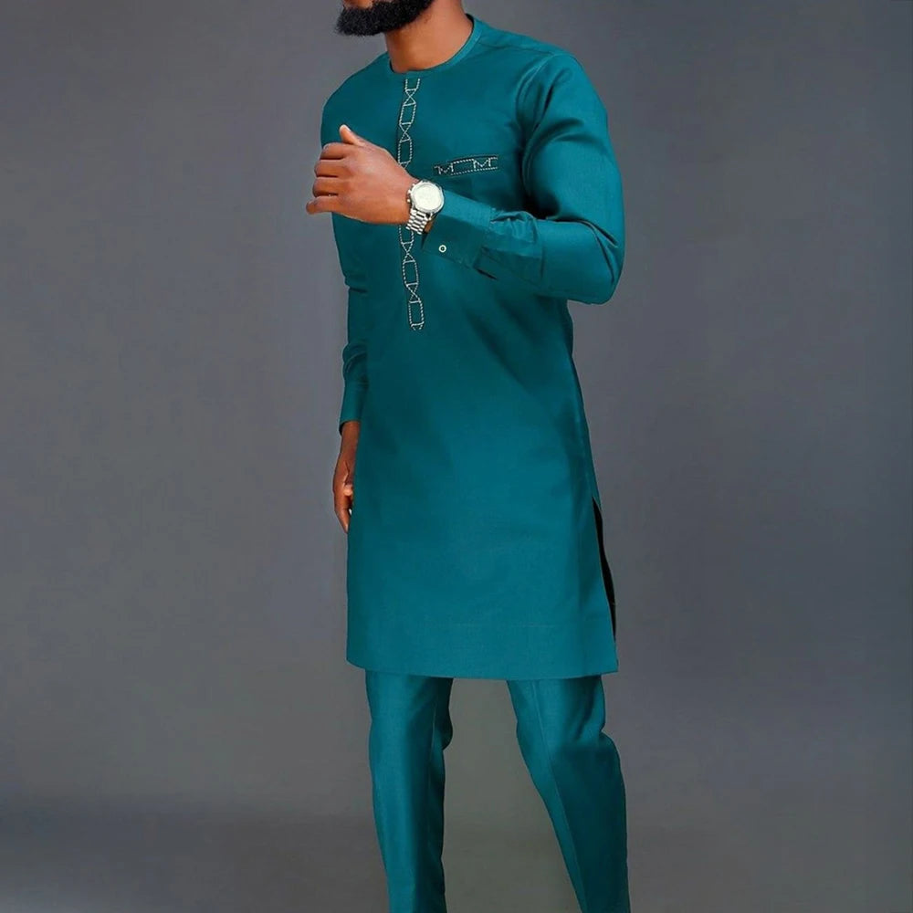 2025 hommes africains Dashiki à manches longues 2 pièces ensemble tenue traditionnelle afrique vêtements blanc hommes costume homme chemise pantalon costumes
