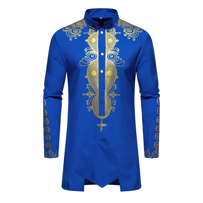 Ensemble de Robe imprimé africain à col montant pour hommes, noir/blanc, tenue de chef Tribal du moyen-orient de saphir, haut + pantalon, 2 pièces, 2026