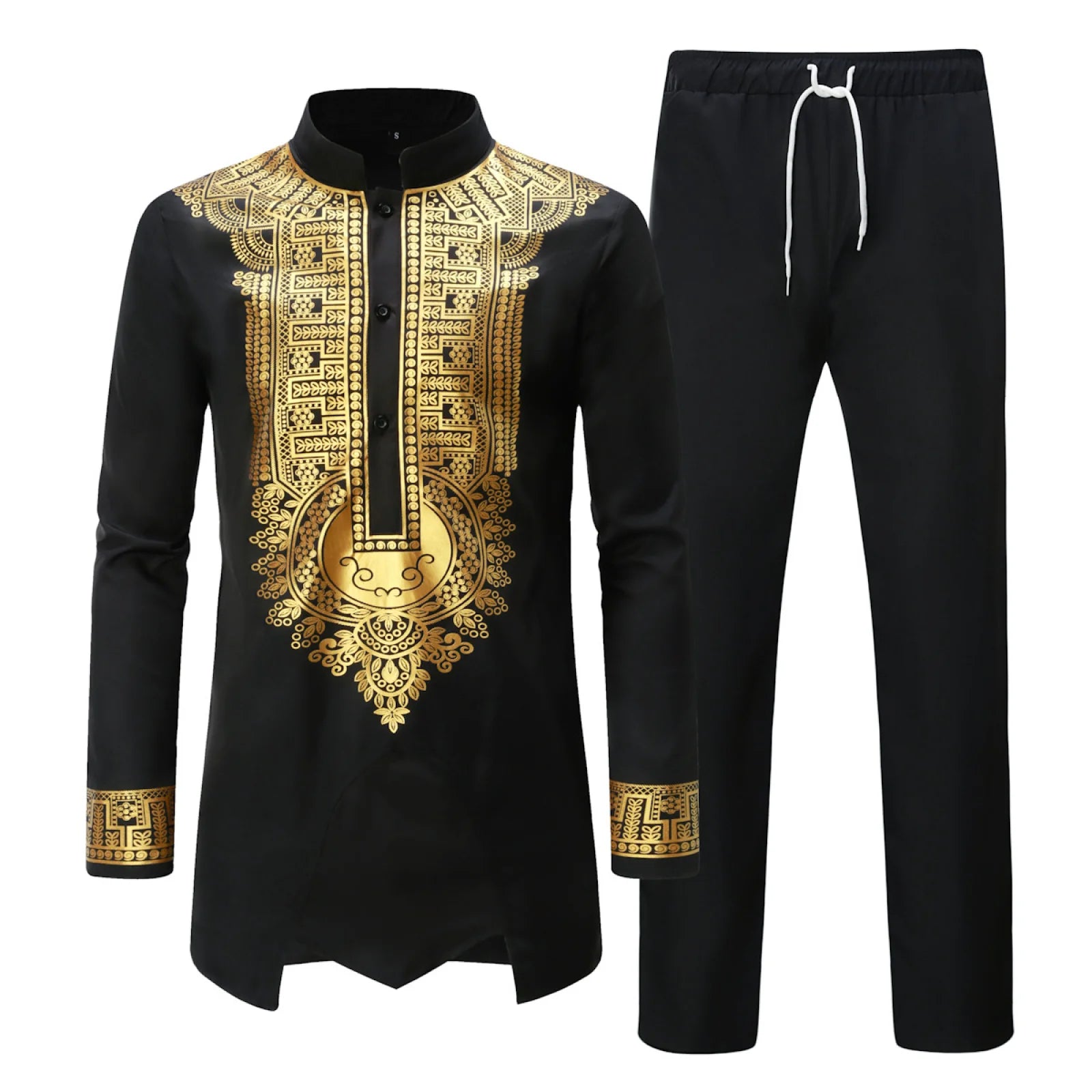 Ensemble chemise et pantalon pour hommes africains, 2 pièces, imprimé en métal, manches longues, Kaftan Dashiki, uniforme traditionnel africain, Costume décontracté à la mode