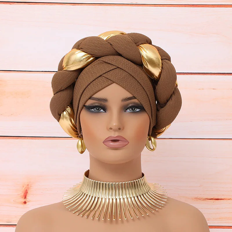 Auto Gele-Turban Africain pour Femme Musulmane, Cravate de Sauna, Chapeau Rond Plissé, Hijab Aso Oke NigWin, Foulard de Tête