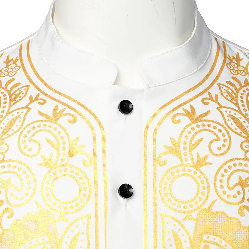 Abaya islamique arabe pour hommes Robe imprimé ethnique col montant chemise mi-longue pour jeunes manteau de luxe vêtements décontractés pour hommes musulmans à la mode
