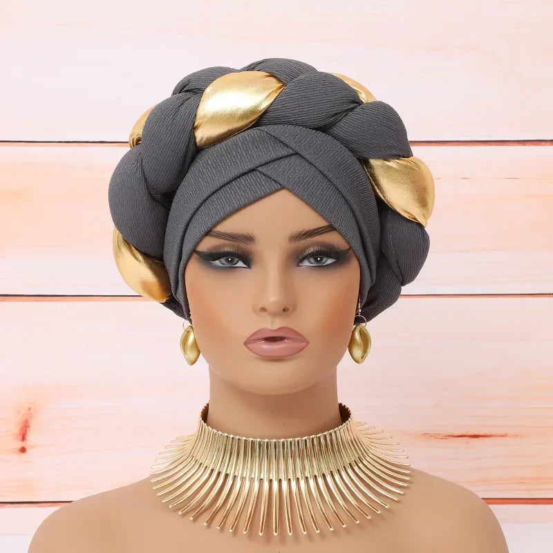 Auto Gele-Turban Africain pour Femme Musulmane, Cravate de Sauna, Chapeau Rond Plissé, Hijab Aso Oke NigWin, Foulard de Tête