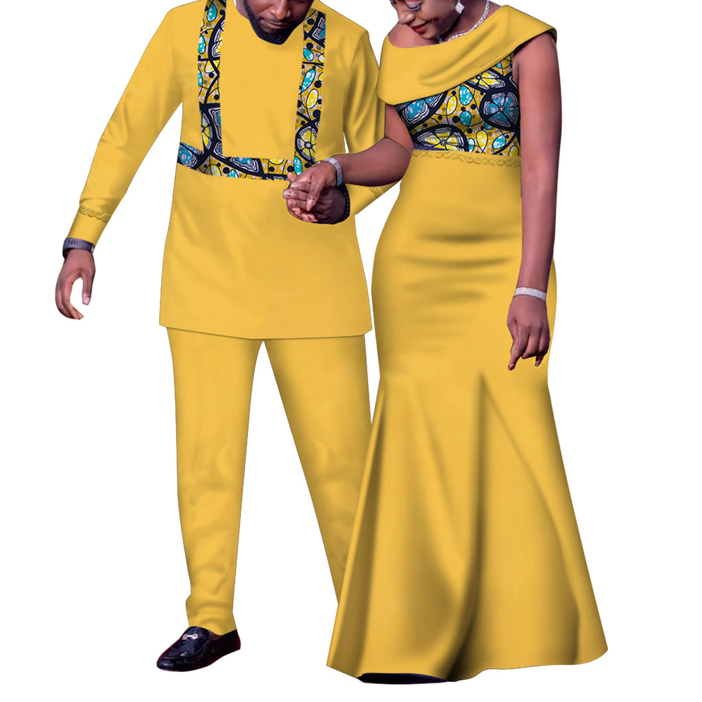 Tenues de Couple africain, ensembles assortis Dashiki, costume et robes pour hommes africains pour femmes, vêtements de fête pour Couple WYQ905
