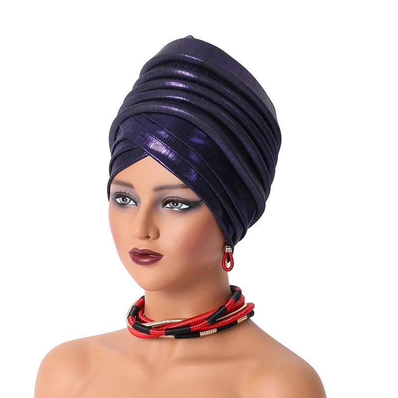 Femmes africaines Auto Gele couvre-chef Nigeria dame plissée bandeau musulman foulard Bonnet Turbante Mujer