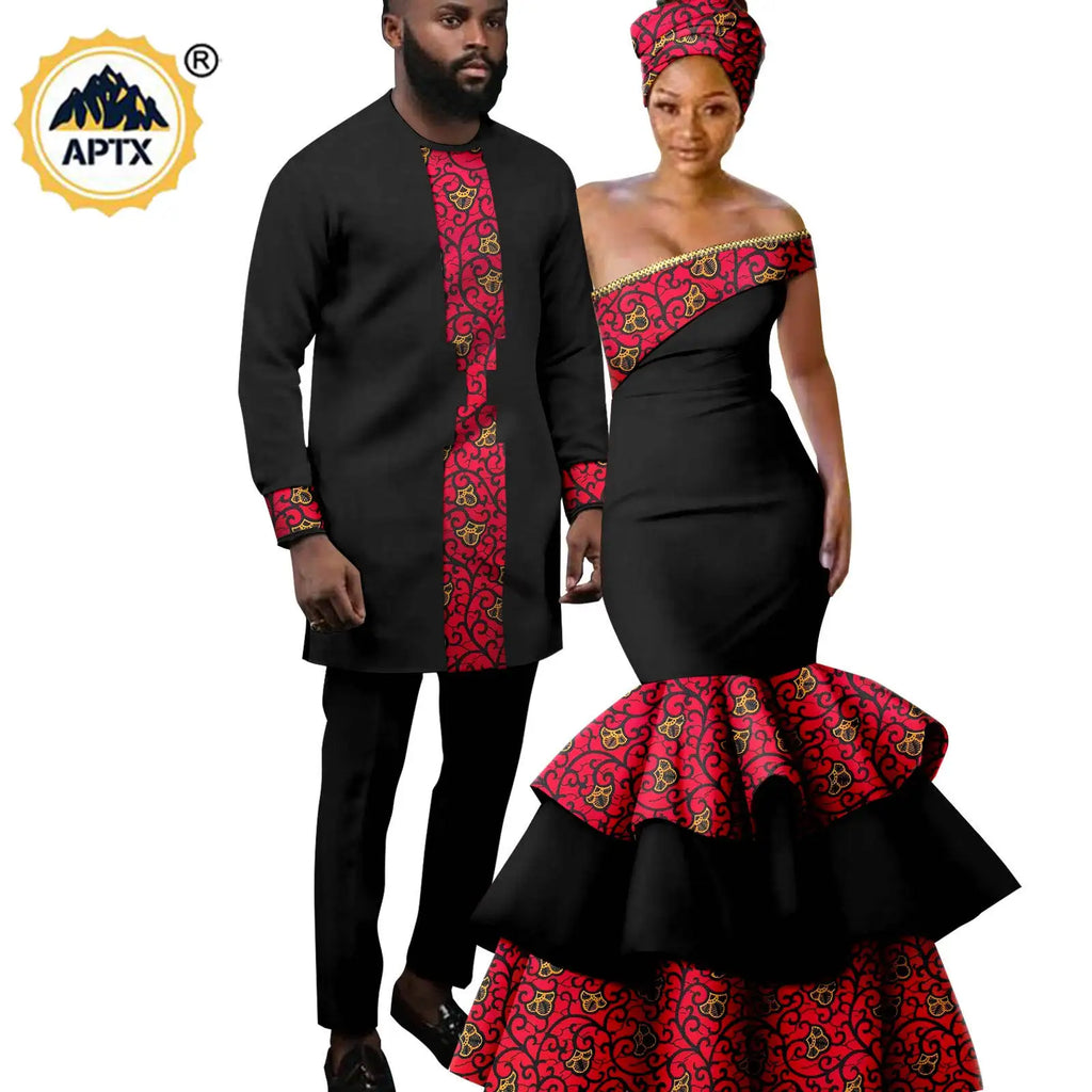Vêtements Africains pour Couple, Robes sulfAssorties, Tenues pour Hommes, Ensembles Chemise et Pantalon, Dashiki, Robe de ixà Volants pour Dames, Y23C002