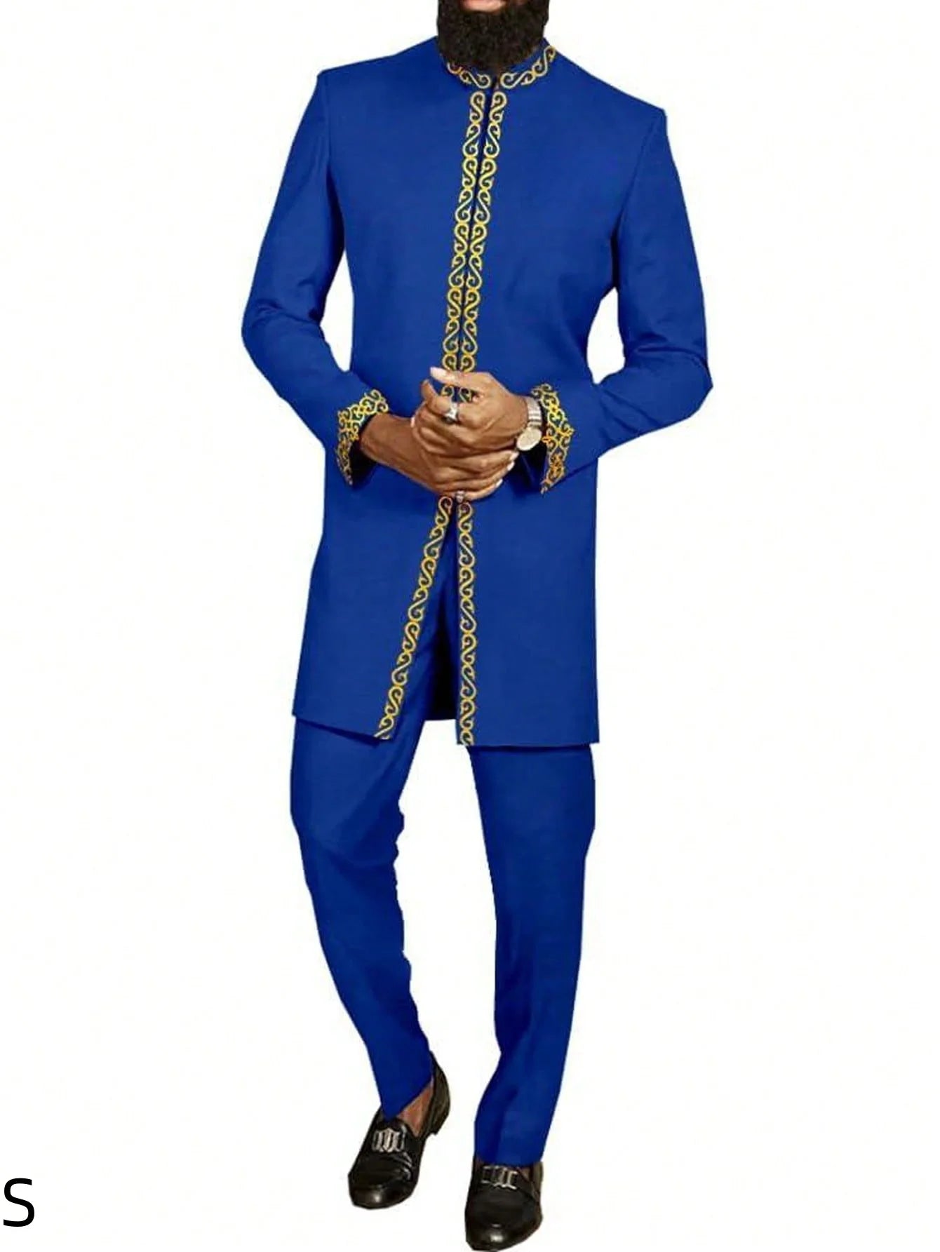 Vêtements pour hommes africains costume deux pièces pantalon ensemble col rond couture couleur unie manches longues Festival Style ethnique social