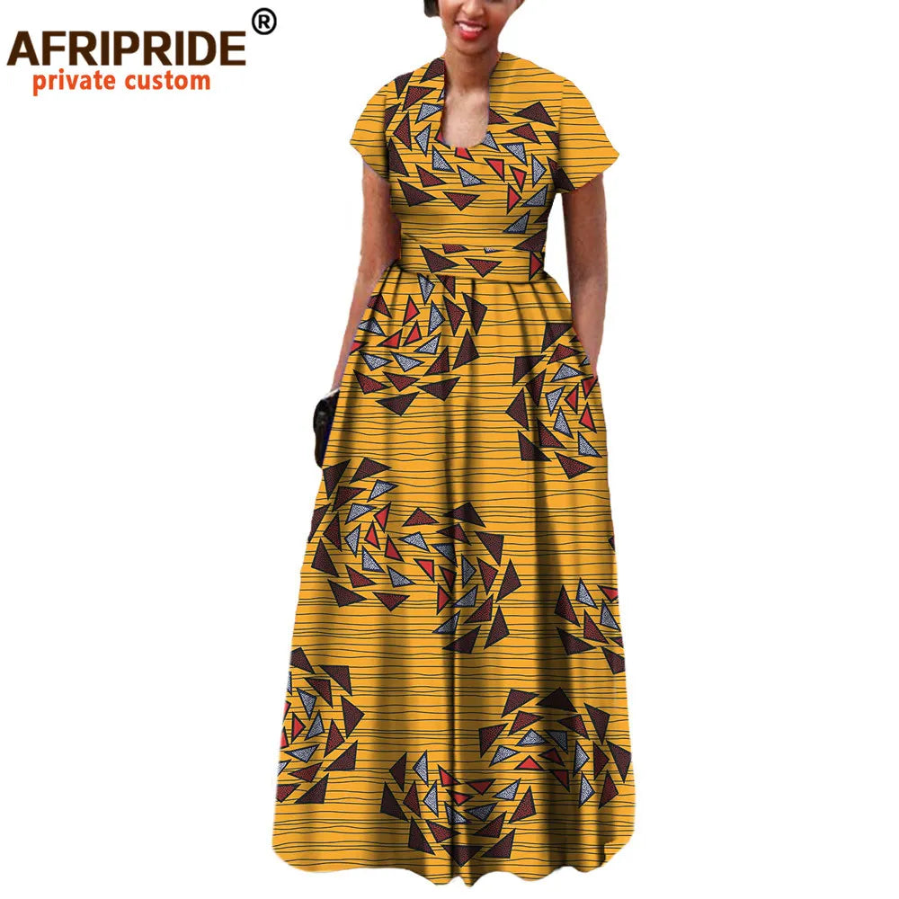 African Dress for Women Autumn Short Sleeve with Sashes Decoration Floor Length Bohemian Style Party Outfits A7225117