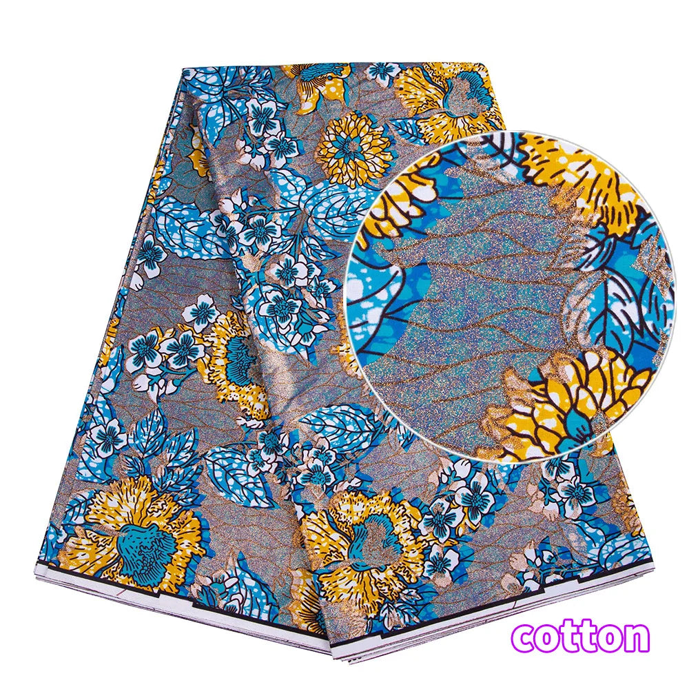 Tissu africain imprimé wax – Ankara 100 % coton avec paillettes dorées, 6 yards/rouleau, pour robes, foulards et vêtements de mode
